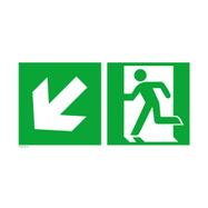 Señal de salida de emergencia a la izquierda, con flecha de dirección hacia abajo a la izquierda
