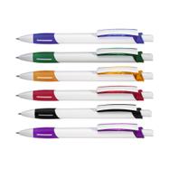 Druckkugelschreiber „Stripe“, weiß mit farbiger Griffzone und Clipschale