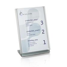 Expositor em L de alumínio “Ocean”, expositor de mesa para utilização com placa de porta