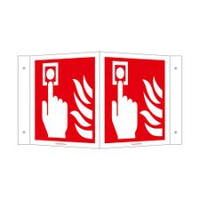 Señal de pulsador (manual) de alarma contra incendios, en ángulo