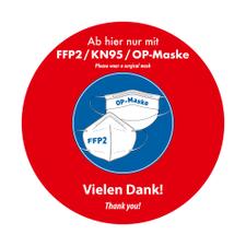 Autocolante para pavimento “Obrigatório usar máscara FFP2 / KN95 /cirúrgica”, uso exterior