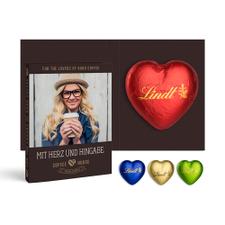 Carte publicitaire avec cœur en chocolat Lindt 20g