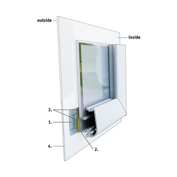 Fensterrahmensystem „Feko”, silber eloxiert, Gehrungsecken